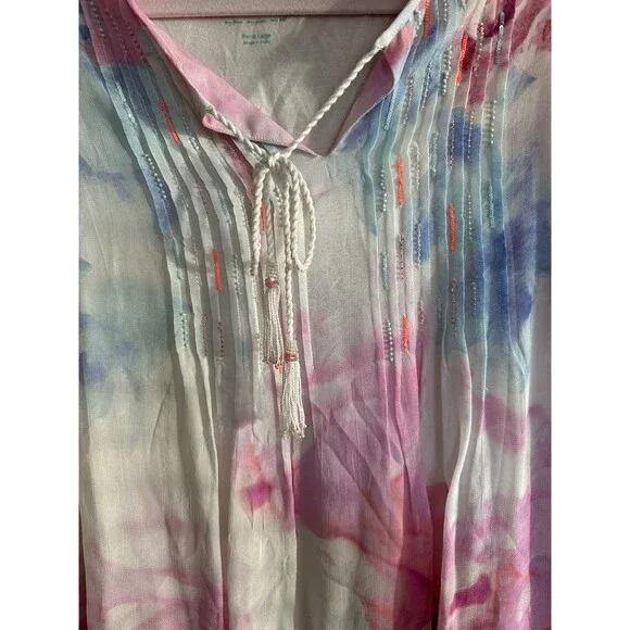 Soft Surroundings‎ Womens Pastel Tie Dye Beaded Top Flowy Lounge Petite Large - Picture 3 of 8